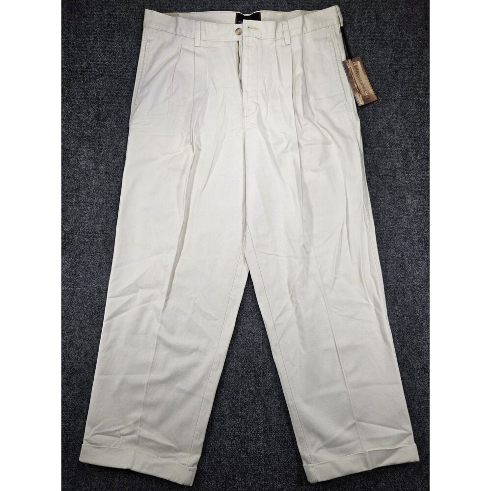 Weatherproof Cream Pleated Cuffed Chino Dress Pants NWT 38x30 Classic Fit